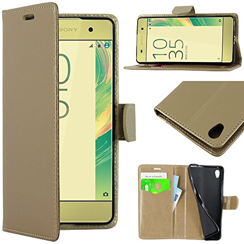 ebestStar - Coque Compatible avec Sony Xperia XA, XA Dual Etui PU Cuir Housse Portefeuille Porte-Cartes Support Stand, Or/Doré [Appareil: 143.6 x 66.8 x...