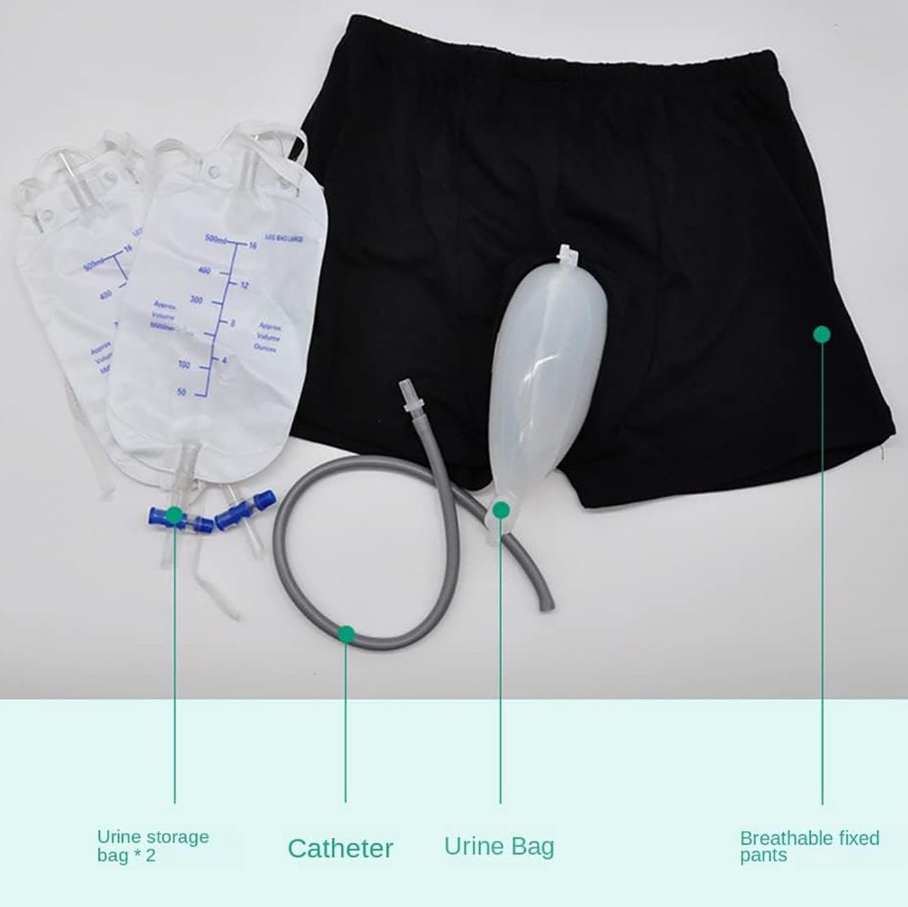 Bolsas para orinar de viaje para hombres, sistema de bolsa de drenaje urinario de 500 ml, colector de orina para hombres, dispositivos transpirables para la incontinencia masculina, bolsa urinaria p