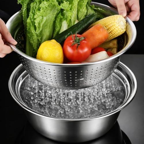 Cesto Inox Multiuso para Cozinha, Lavar e Escorrer Alimentos, Aço...