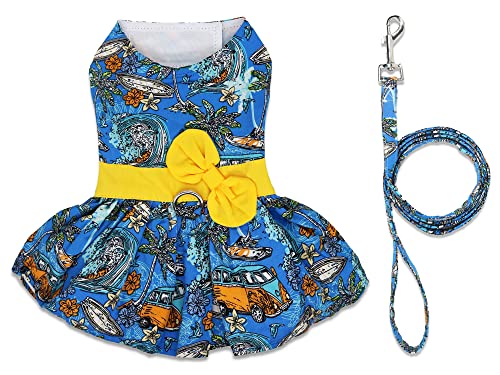 Small Dog Dresses For Small Dogs Girl Dog Summer Clothes Hawaiian Puppy Dress For Girls Floral Harness Dog Dresses With Leash Set #TOP21