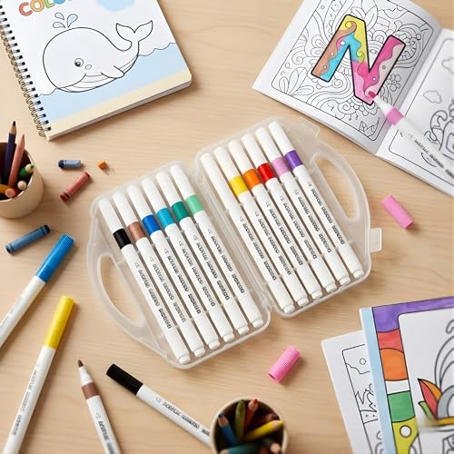 Image of JOUET Acrylic Paint Markers Set, 12 Colors, Water-Based, Non-Toxic, for Rock Painting, Canvas, Glass, Wood, School Projects
