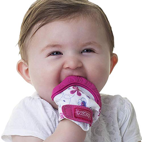 Nuby Soothing Teething Mitten With Hygienic Travel Bag, Pink, 2 Count #TOP4
