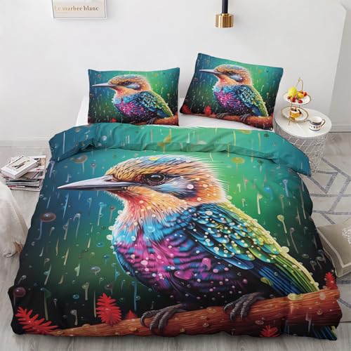 SUWALI Bird Double Duvet Cover Set, Animal Printed Bedding Quilt Cover, 2 Pillow Cases, Soft Microfibre, with Zip Fastening, Reversible Design