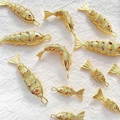 Gold Fish Charm Pendant,Sea Animal Golden Fish Shaped Gold Plated Pendants Pave Ocean Pendants for Men Women for DIY Bracelet Necklace Earrings Beading and Jewelry Making - Image 8