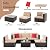 Shintenchi 6 Pieces Patio Furniture Sets Outdoor All-Weather Sectional Patio Sofa Set PE Rattan Manual Weaving Wicker Patio Conversation Set with Glass Table&Ottoman Cushion and Red Pillows, Beige