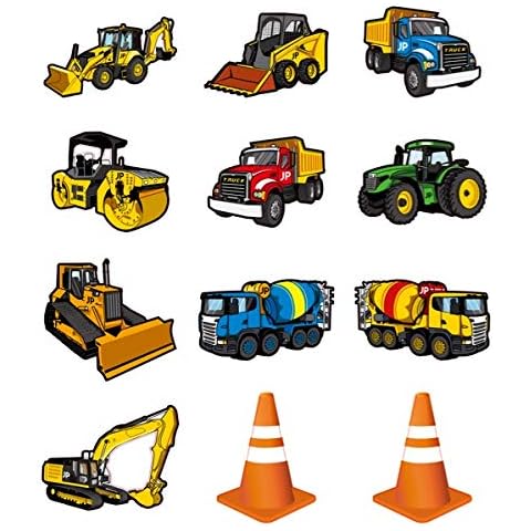 Jayd Products - 12 Large Construction Trucks and Traffic Cones Cutouts, Construction Party Decorations, Wall Decor For Kids, Classroom Decorations, Construction Birthday Party Supplies Cover
