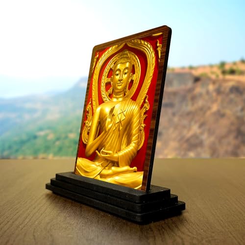 Image of Buddha Wooden Idol - Glossy Finish 5x4in | Murti for Car Dashboard & Home Temple | Perfect Small Statue for Door Entrance & Puja | Enhance Spaces (Buddha)