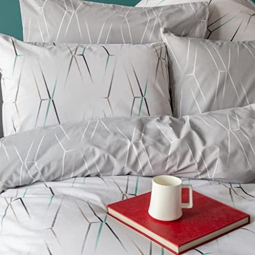 LERUUM King Size Bedding Cotton Duvet Cover Set Blue Floral Striped Reversible Pattern Quilt Cover Set (King Size Blue)