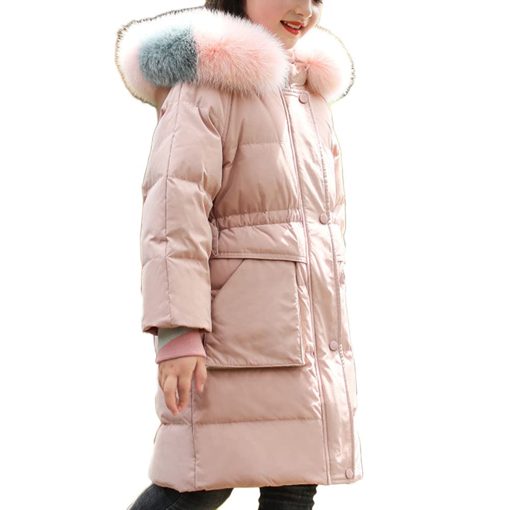 Abrigo para Niña con Capucha de Pelo Sintética, Largo, Chaqueta de Invierno Plumífero Acolchado Ropa Caliente Parka Calido A Prueba de Viento