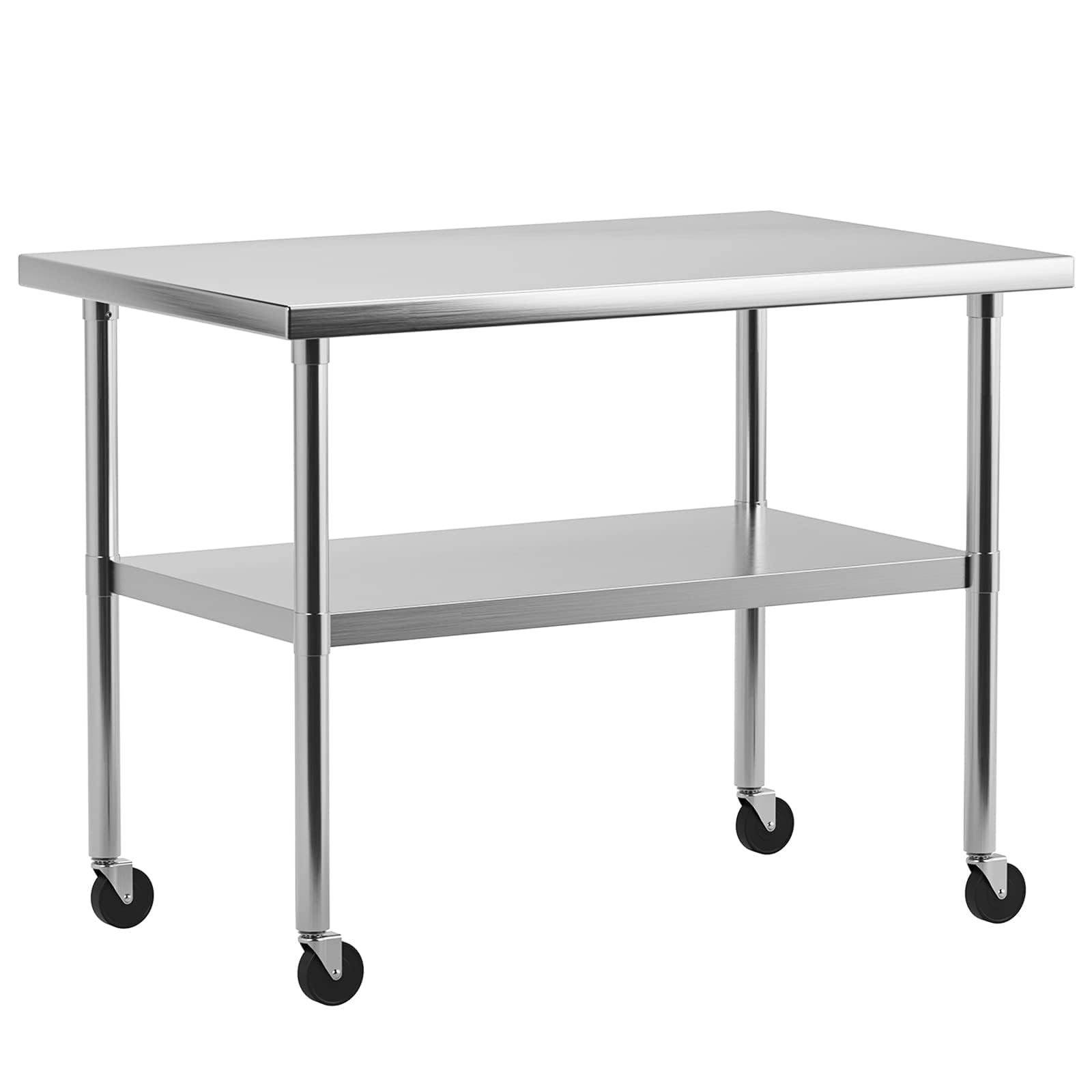 EcoExplorer Heavy Duty Stainless Steel Table for Prep and Work, NSF Commercial Table with Adjustable Bottom Shelf for kitchen, Restaurant, Home, Garage, Hotel, 36 x 24 Inches with Wheels