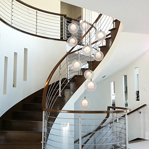 BDS lighting Staircase Chandeliers Glass Ball Multi Lights Modern Creative Living Room Pendant Light Villa Ceiling lamp Duplex Apartment Spiral Stairs Long Chandelier, 40x200cm (Color : Clear)