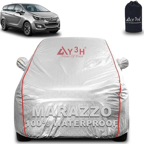 Image of 100% Waterproof Car Cover Compatible with Mahindra Marazzo | All Weather, Dust Proof, UV Protective with Mirror Pocket (Silver Magic)