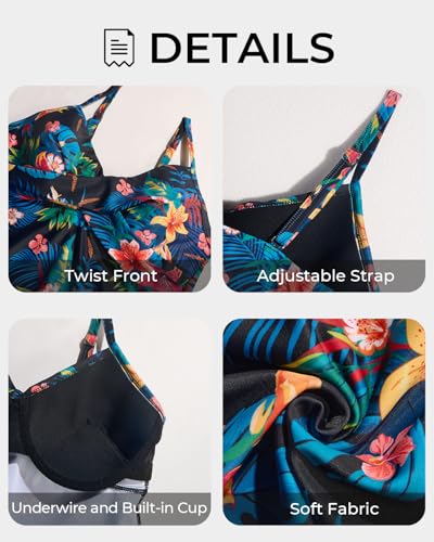 Image of Aqua Eve Women's Underwire Tankini Swimsuit - Twist V Neck Flowy Bathing Suit Top Only, No Bottom