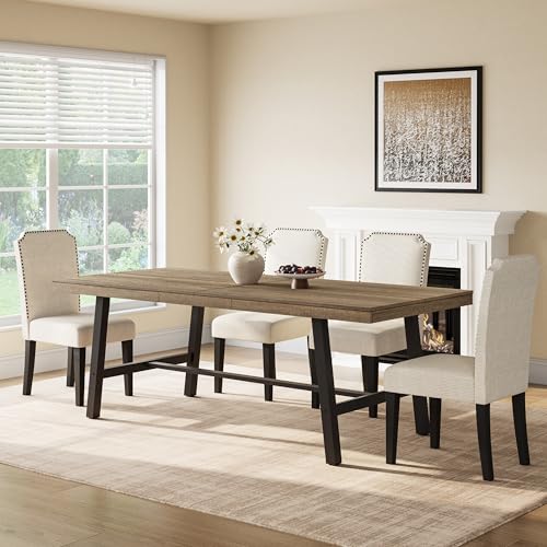 Image of GarveeHome Industrial Dining Table for 6-8 People, 78.7 inch Long Kitchen Table with Sturdy Metal Frame, Rectangular Counter for Dinner, Kitchen, Dining Room (Rustic Pear, 79 inch Non-extendable)