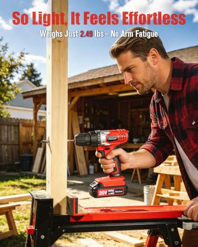 AVID POWER 20V Cordless Drill Set for Home DIY & Beginner Projects - Lightweight Power Drill with Battery Charger & 22 Bits, Variable Speed, 3/8" Keyless Chuck, Ideal for Furniture Assembly (Red) - Image 5