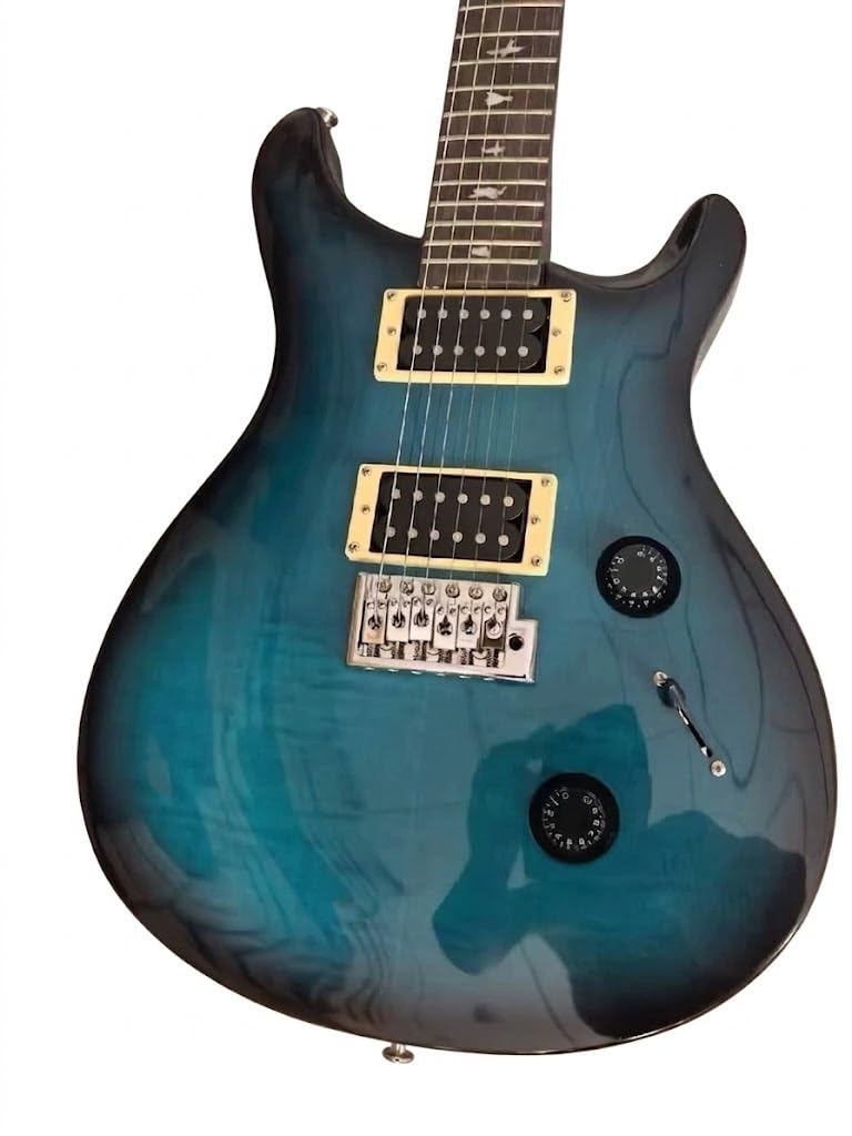 39-calowe gitary elektryczne typu Solid Body dla początkujących i dorosłych, gitara elektryczna Flamed Blue Burst z przetwornikami HH, wkładkami Bird mostkiem Tremolo, idealna do rocka ćwiczeń