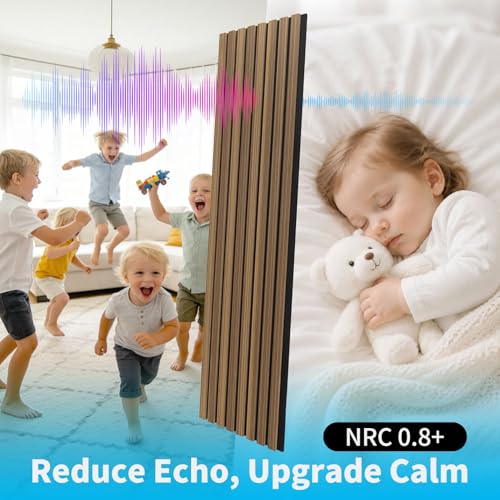 Image of Art3d 94.5 x 12.8 in Soundproof Wood Textured Wall Panel, 4-Pack, Rosewood