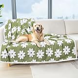 Luciphia Waterproof Pet Blanket for Medium Large Dogs Washable Fluffy Thick Jacquard Shag Fleece Warm Sherpa 3D Textured Flower Print for Cats Puppy Couch Protection (Green,67x57 inches)