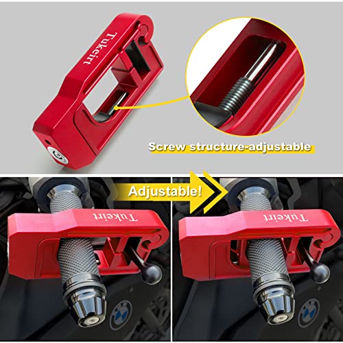 Tukeirt Motorcycle Lock - Adjustable Anti Theft For Motorcycles Mopeds Motorbikes Scooters Atvs Dirt Bike Street Bike Braking The Front Wheel Use On Grip Brake Handlebar(Red) #TOP2