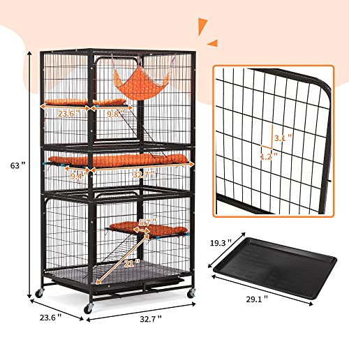 Coziwow 63" H Large 4-Tier Wire Cat Cage,Small Animal Cages,Cat Crate With Casters Hammock Bed Ladder, Pet Enclosure Home For Chinchillas Ferrets Kittens, Black #TOP5