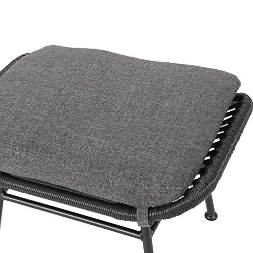 GDFStudio Outdoor Modern Boho Wicker Ottoman (Set of 2), Gray, Dark Gray and Black