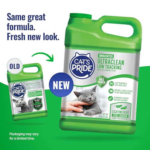 Cat's Pride Max Power: UltraClean Low Tracking Multi-Cat Clumping Litter - Keeps Paws & Home Clean - Up to 10 Days of Powerful Odor Control - 99% Dust Free - Unscented, 15 Pounds