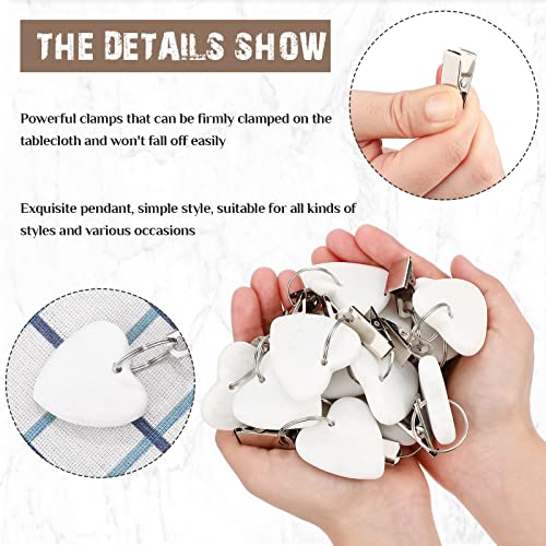 24 Pack Tablecloth Weights For Outdoor Tables, Heart Shape Table Cloth Weights With Stainless Steel Clips,Small Weights Stone Pendant To Hold Things Down Tablecloth(White) #TOP3