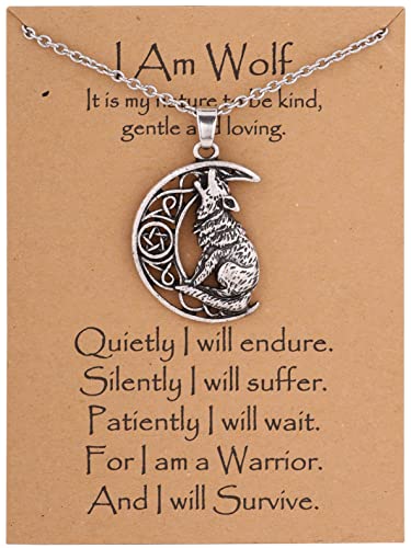 HAQUIL Wolf Cresent Moon Viking Gifts Pendant Necklace Wolf Gifts For Wolf Lover Gifts For Men, Viking Great Wolf Gifts For Men Wolf Fans
