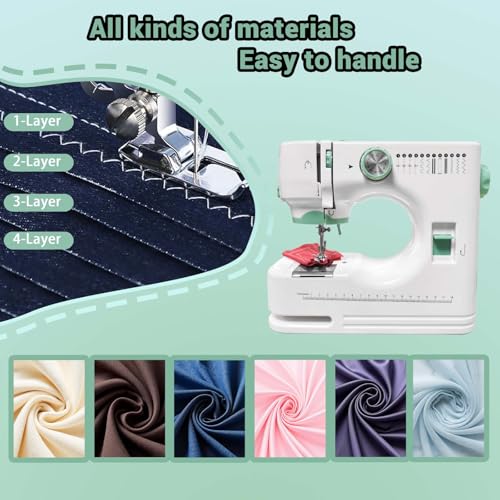 Image of Stoigeld Sewing Machine for Beginners, 32Pcs Sewing Threads Kit,12 Built-in Stitches, 2-Speed Control, Extension Table Included, Compact & Easy to Use Portable Sewing Machine for Home and Travel