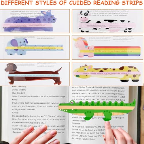 CFEWV Lesehilfe Kinder, 7 Pcs Leselineal, Tier Overlay Lesen Tracking Lineale Dyslexia Rule Geführte Lesestreifen Markieren Streifen Farbige Für Kinder Und Lehrer Versorgung Grundschule