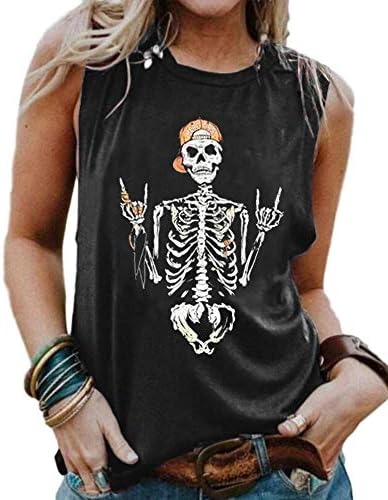 BRUBOBO Womens Funny Skull Graphic Tank Tops Summer High Neck Sle...
