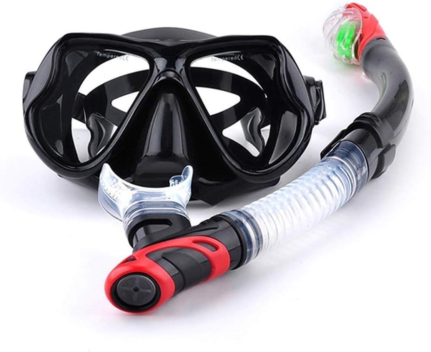GeRRiT Snorkel Set for Women and Men, Anti-Fog Tempered Glass Snorkel Mask for Snorkeling, Swimming and Scuba Diving, Anti Leak Dry Top Snorkel Gear Panoramic Silicone Goggle