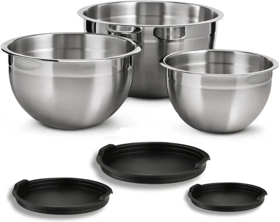 Conjunto de Tigelas de Aço Inox com Tampa – 3 Peças – Bowls para Mistura, Armazenamento e Cozinha