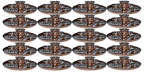 Juego de vajilla tradicional de cobre de acero inoxidable, juego de platos Thali, cuencos, vidrio y cuchara, diámetro de 12 pulgadas