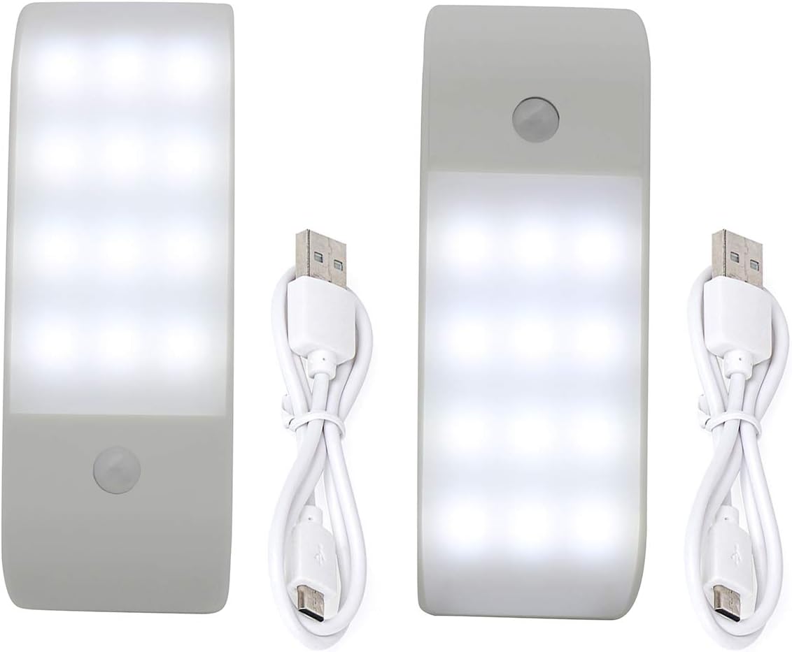 Under Cabinet Lights Closet Lights Motion Sensor, 2 Pack 12 LED USB Rechargeable Wireless Under Drawer Lighting,Magnetic Stick On Anywhere Portable Little Light LED Night Lights for Cupboard