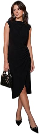Lela Drape ve Y rtma  Detayl  S f r Yaka Kolsuz Midi Boy Abiye Elbise Bayan ELB SE 611EL694