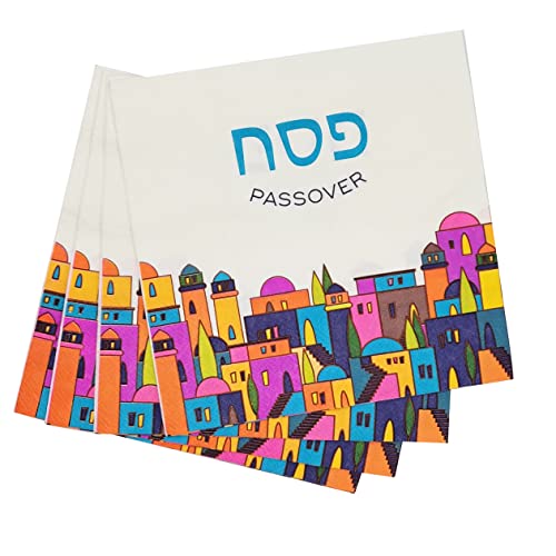 The Dreidel Company Passover Tischservietten, Jerusalem, mehrfarbig, Seder-Tischdekoration, Papierwaren, Party-Set – (48 Stück)