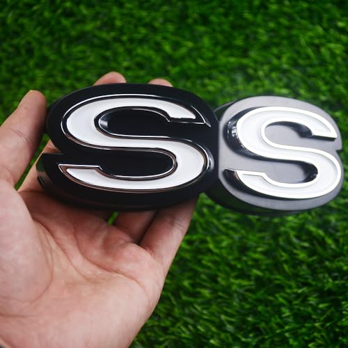 Image of 1Pc 1970 Chevy Chevelle El Camino Super Sports SS Front Grille Emblem with Retainers Replacement for SS (Silver Black White)