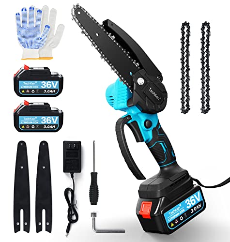 TechKen Electric Mini Chainsaw, 6inches Cordless Chainsaw with 36V Rechargeable Battery Operated, for Tree Trimming and Branch Wood Cutting, Handheld Chainsaw