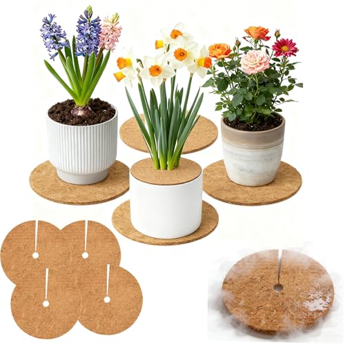 AEMCHDM 4 Pièces Tapis de Coco Plantes, 20 cm Tapis de Coco Protection, Disque de Paillage Coco pour Antigel Protection des Plantes d'hiver en Plein Air, Pots de Fleurs