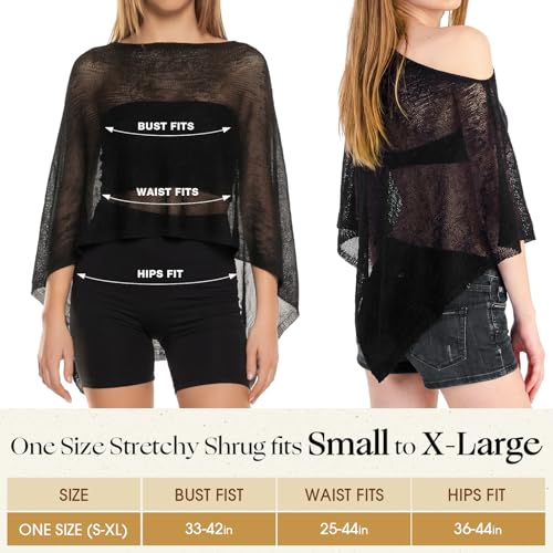 Image of Women Sheer Poncho Shrug Summer Sheer Blouse Top Lightweight Poncho Bolero for Evening Dress