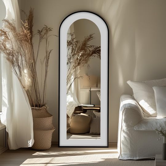 Specchio da terra astratto a lunghezza intera, 68,9 x 168,2 cm, grigio chiaro, specchio da pavimento con cornice nera