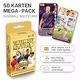 TRUMPFSTARS Fußball Weltstars - 50 Karten mit 50 Top Stars des Weltfußballs - Kartenspiel für 2-8 Spieler - ab 6 Jahren - Deutsche Sprache – Modernes Design - Plastikfrei - Fußballkarten - Qualität