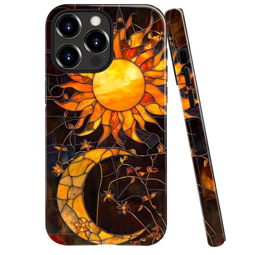 Coque iPhone 16 Pro antichoc pour femme, protection brillante lune soleil étoiles DAIZAG