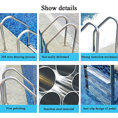 Escalera para piscina de acero inoxidable con 3 peldaños antideslizantes miniatura 4