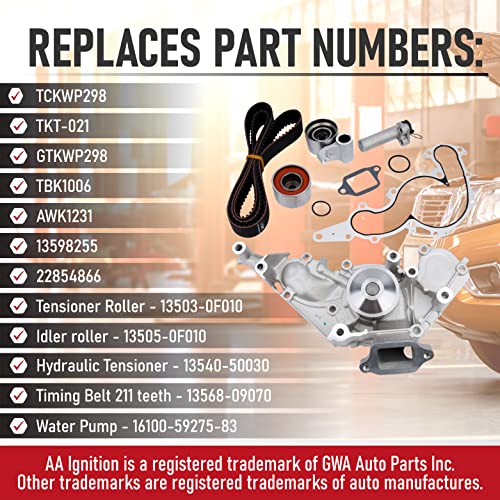 Engine Timing Belt With Water Pump Kit - Compatible With Lexus, Toyota - 4.0L, 4.3L, 4.7L - Gs430, Gx470, Ls430, Sc400, Sc430, 4Runner, Land Cruiser, Sequoia, Tundra - Replaces Tkt-021, Tckwp298 #TOP2