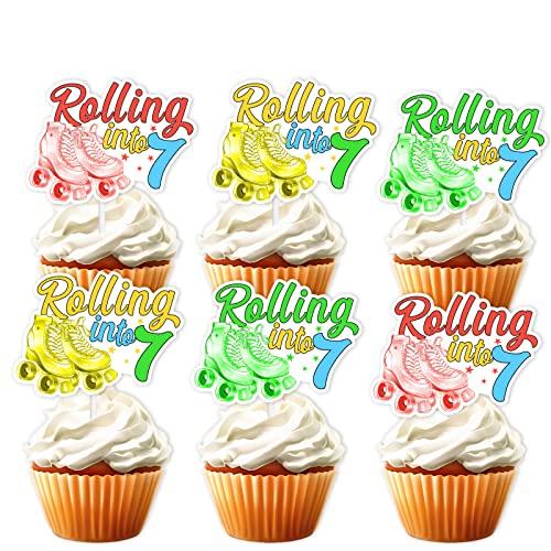 18Pcs Multicoloured Glitter Roller Skates Dessert Cupcake Topper 80S 90S Retro Hip Hop Roller Skating Rolling Into 7 Theme Decor Supplies Boy Girl 7Th Happy Birthday Party Decorations #TOP24