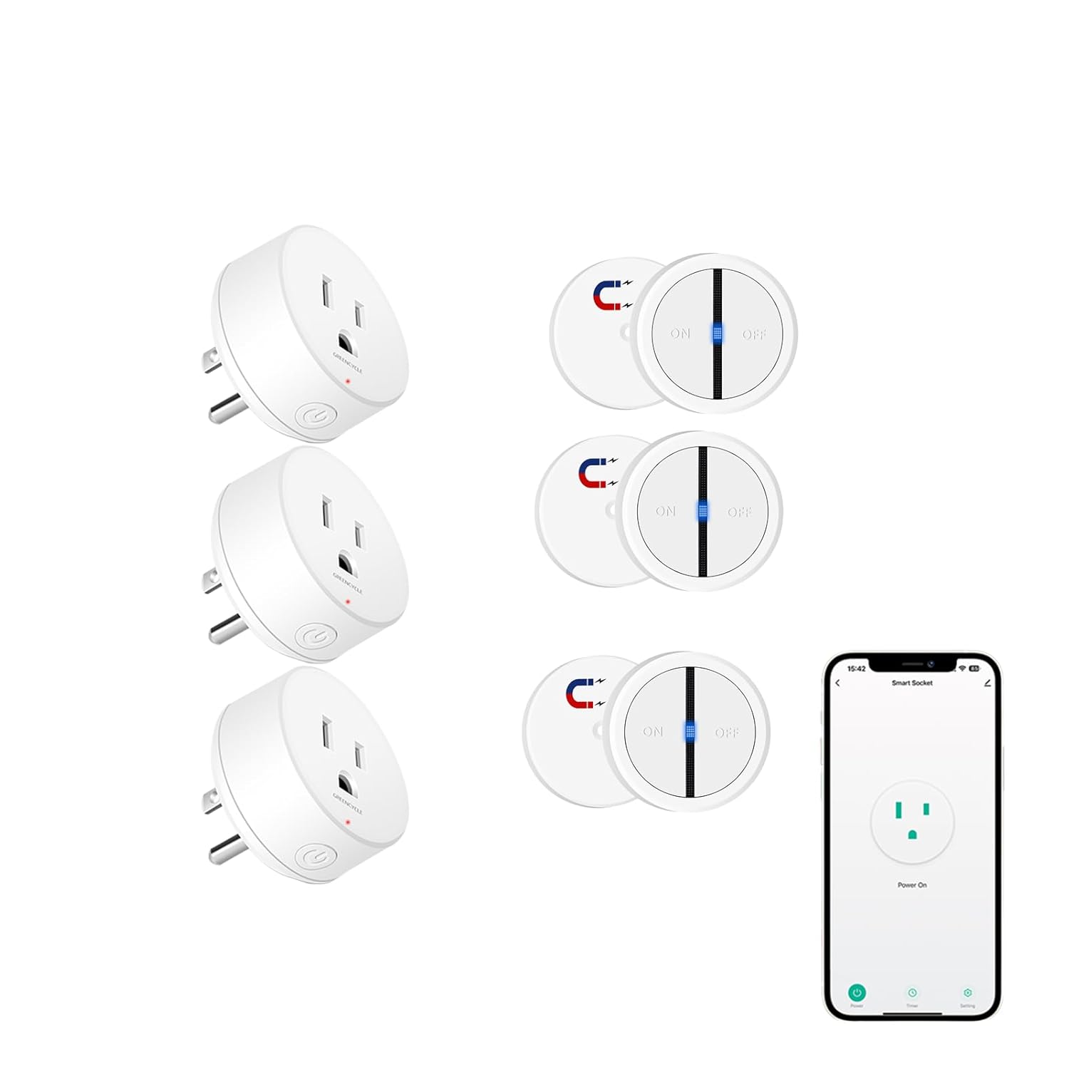 Greencycle Smart Wireless Remote Control Outlet Plug WiFi Outlets for Household On Off Smart Outlets Switch Compatible with