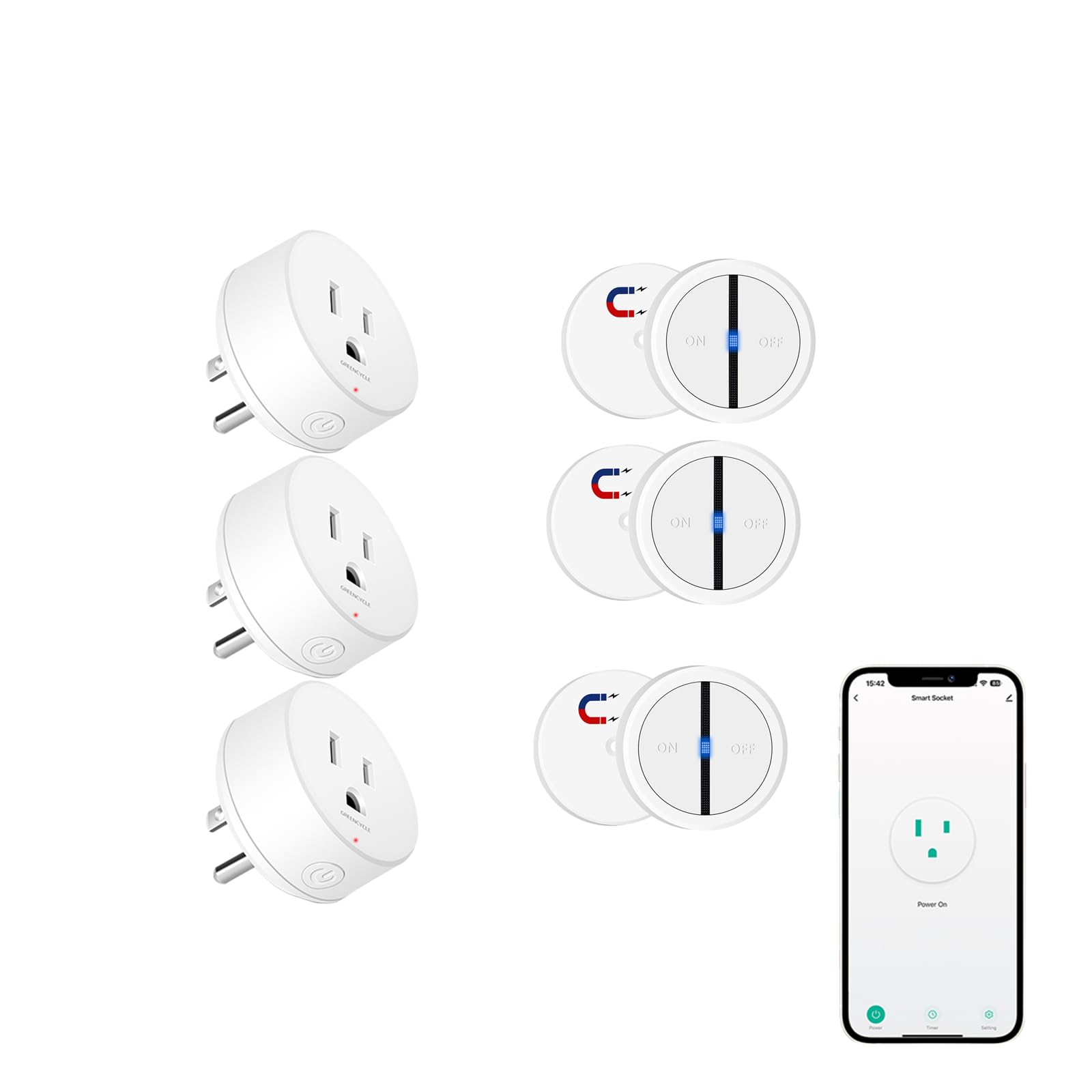 Greencycle Smart Wireless Remote Control Outlet Plug WiFi Outlets for Household On Off Smart Outlets Switch Compatible with