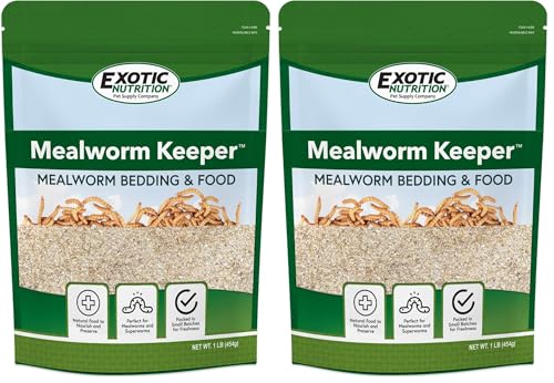 Exotic Nutrition Mealworm Keeper - Healthy Bedding & Feed for Breeding Live Feeder Mealworms… (1 lb) (Pack of 2)